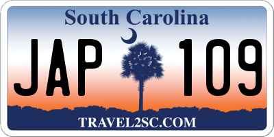 SC license plate JAP109