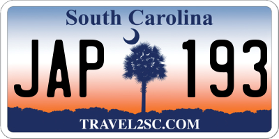 SC license plate JAP193