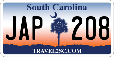 SC license plate JAP208