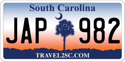 SC license plate JAP982