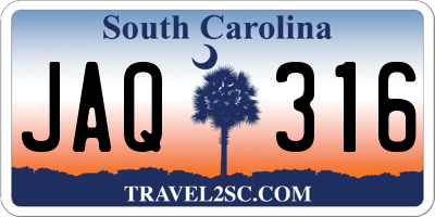 SC license plate JAQ316