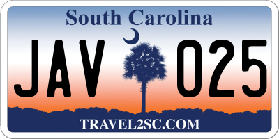 SC license plate JAV025