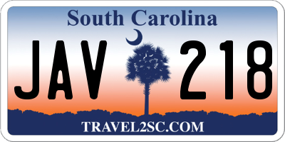 SC license plate JAV218
