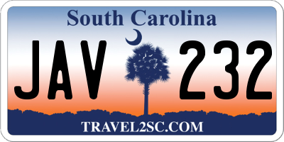 SC license plate JAV232