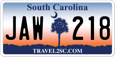 SC license plate JAW218
