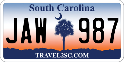 SC license plate JAW987