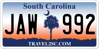 SC license plate JAW992