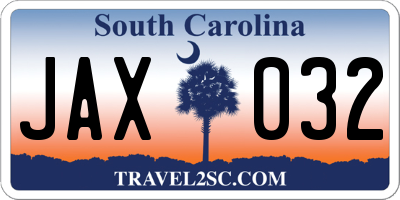 SC license plate JAX032