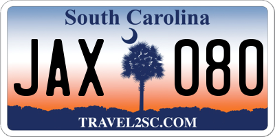 SC license plate JAX080