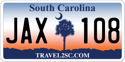 SC license plate JAX108