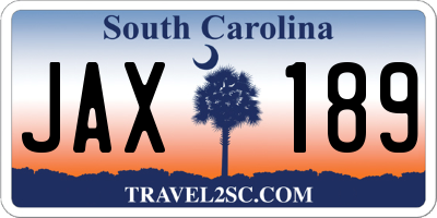 SC license plate JAX189