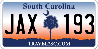 SC license plate JAX193
