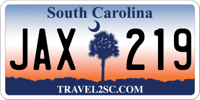 SC license plate JAX219