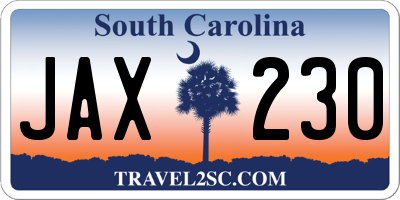SC license plate JAX230