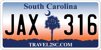 SC license plate JAX316