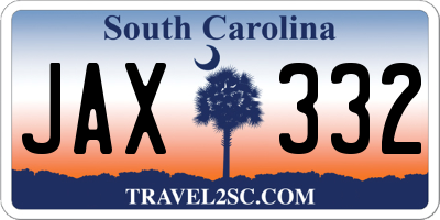 SC license plate JAX332
