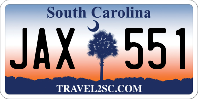 SC license plate JAX551