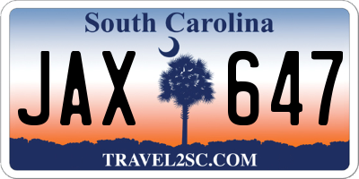SC license plate JAX647