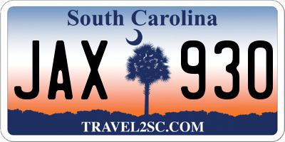 SC license plate JAX930