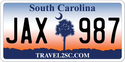 SC license plate JAX987