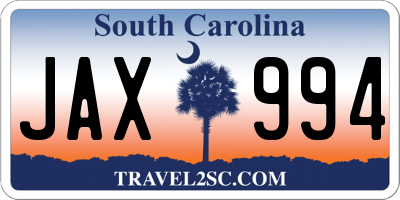 SC license plate JAX994