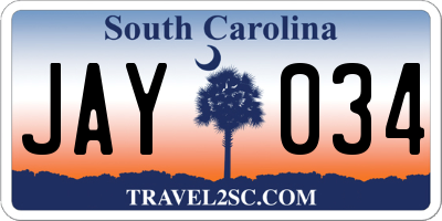 SC license plate JAY034