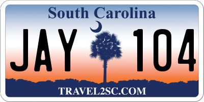 SC license plate JAY104