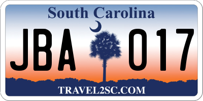 SC license plate JBA017