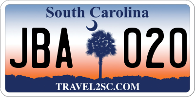 SC license plate JBA020