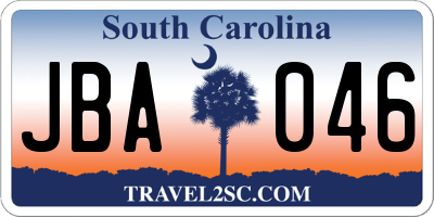 SC license plate JBA046