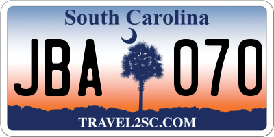 SC license plate JBA070