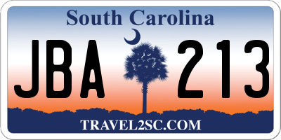 SC license plate JBA213