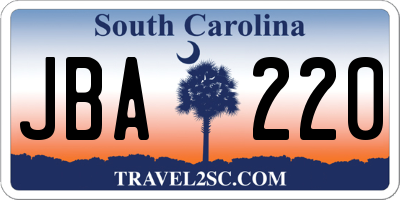 SC license plate JBA220