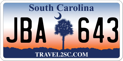SC license plate JBA643