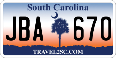 SC license plate JBA670