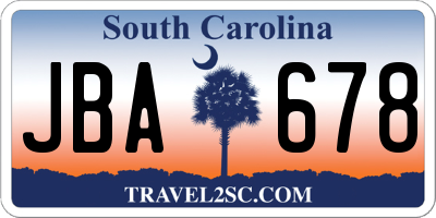 SC license plate JBA678