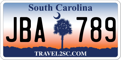 SC license plate JBA789