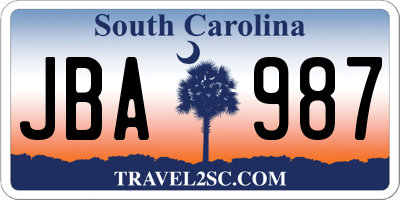 SC license plate JBA987