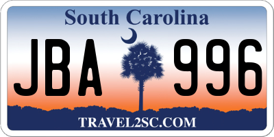 SC license plate JBA996