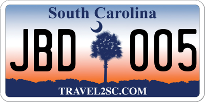 SC license plate JBD005