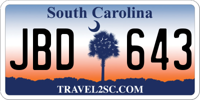 SC license plate JBD643