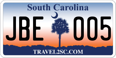 SC license plate JBE005