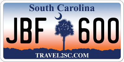 SC license plate JBF600