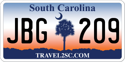SC license plate JBG209