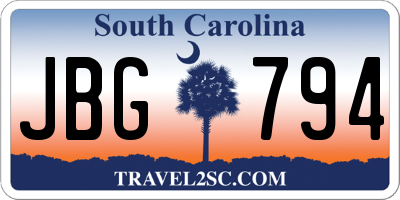 SC license plate JBG794