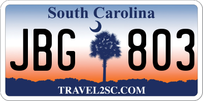 SC license plate JBG803