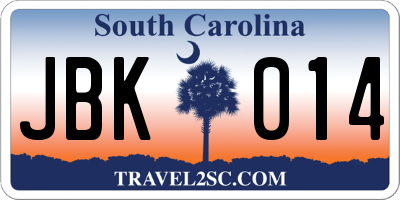 SC license plate JBK014
