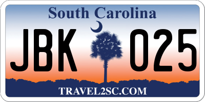 SC license plate JBK025