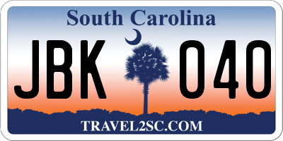 SC license plate JBK040