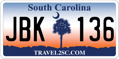 SC license plate JBK136